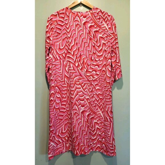 Zara Pink Red Swirl Print Lightweight 3/4 Sleeve Tunic Dress Sz S Oversized - Picture 6 of 8